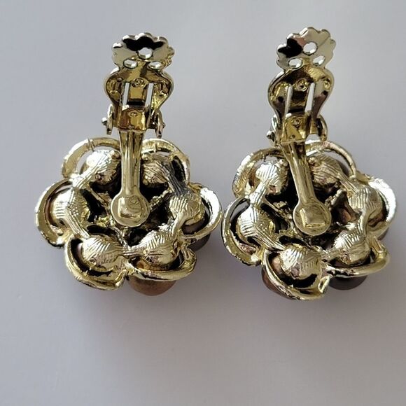 Earrings Vintage Chocolate Gold Tone Clip On Earrings #0213 - Picture 5 of 8